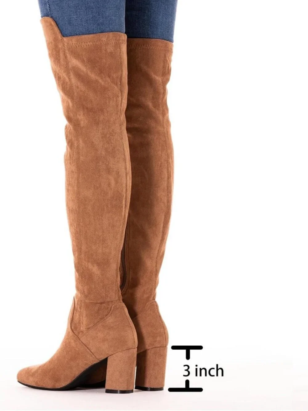Stylish Thigh High Suede Boots for Women - Black Block Heel, 2-Inch, Winter Chic